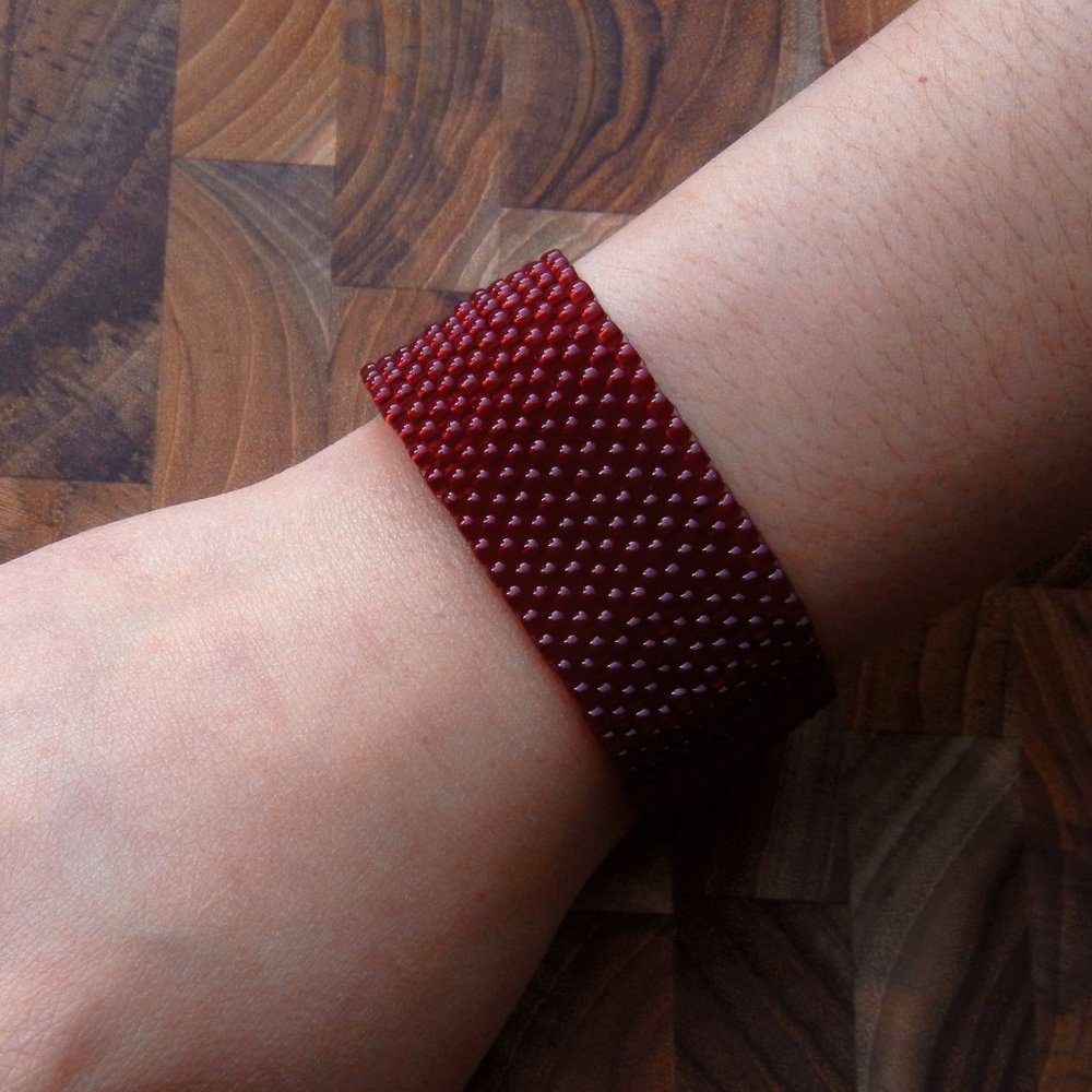 Ruby Red Seed Bead Cuff Bracelet | Handmade Custom Size | Jaded Vine Design